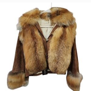 Vintage Luxury Suede & Red Fox Fur Jacket w/ Buffalo Nickel Buttons Western S Xs